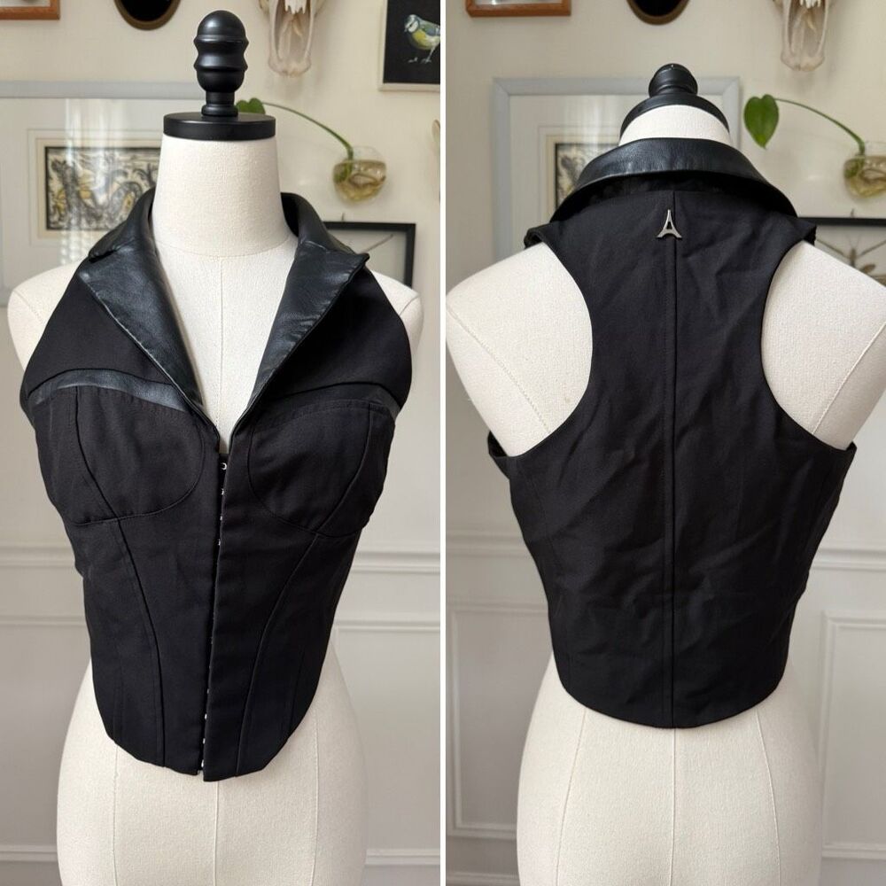Maniere De Voir Faux Leather Front Hook Corset Style Vest M